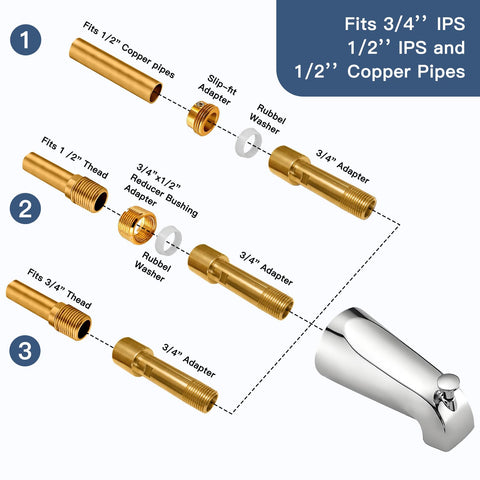 ZXFENG brass tub spout assembly kit for quick bathroom updates