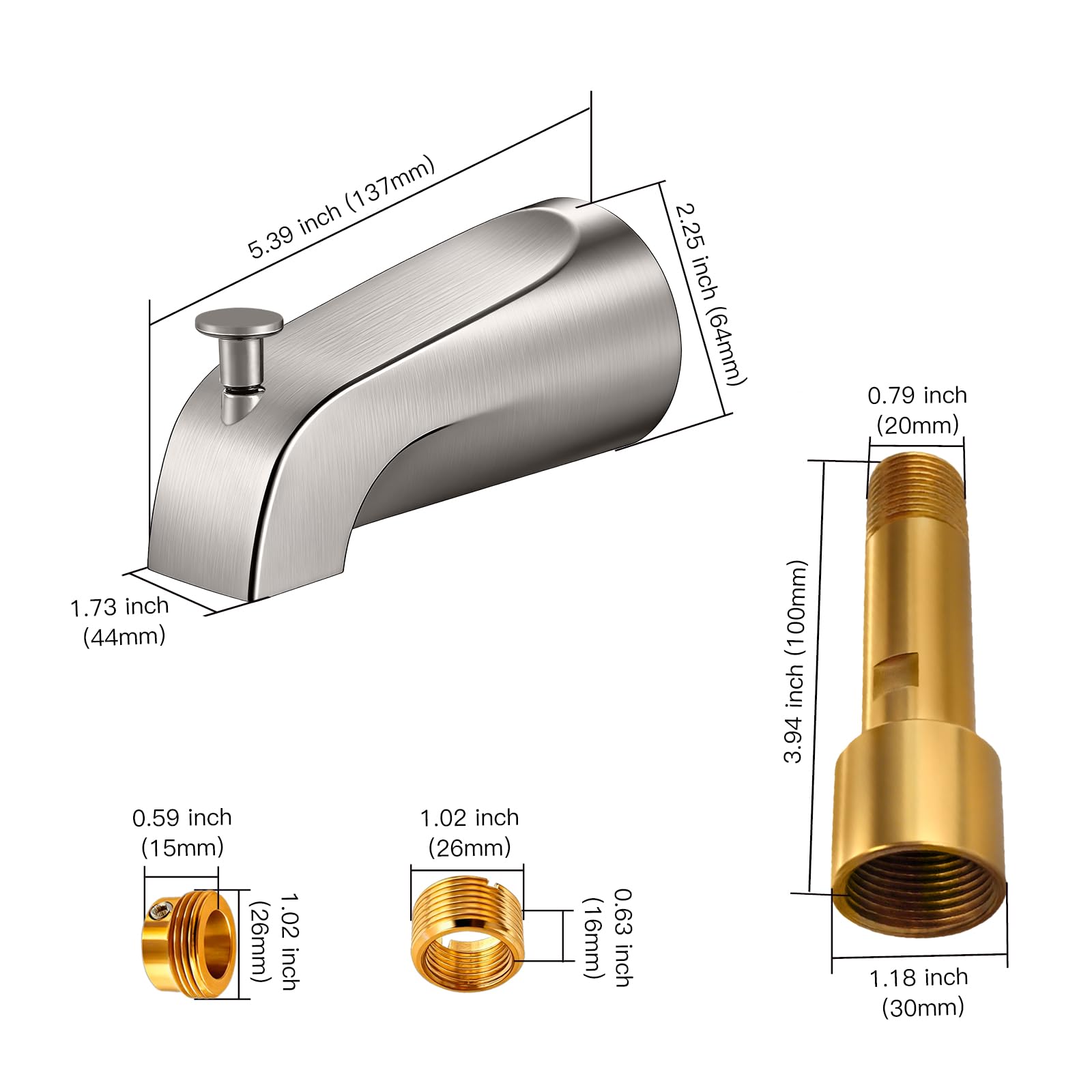 ZXFENG pull-up diverter spout in brushed nickel for easy bath-to-shower switching