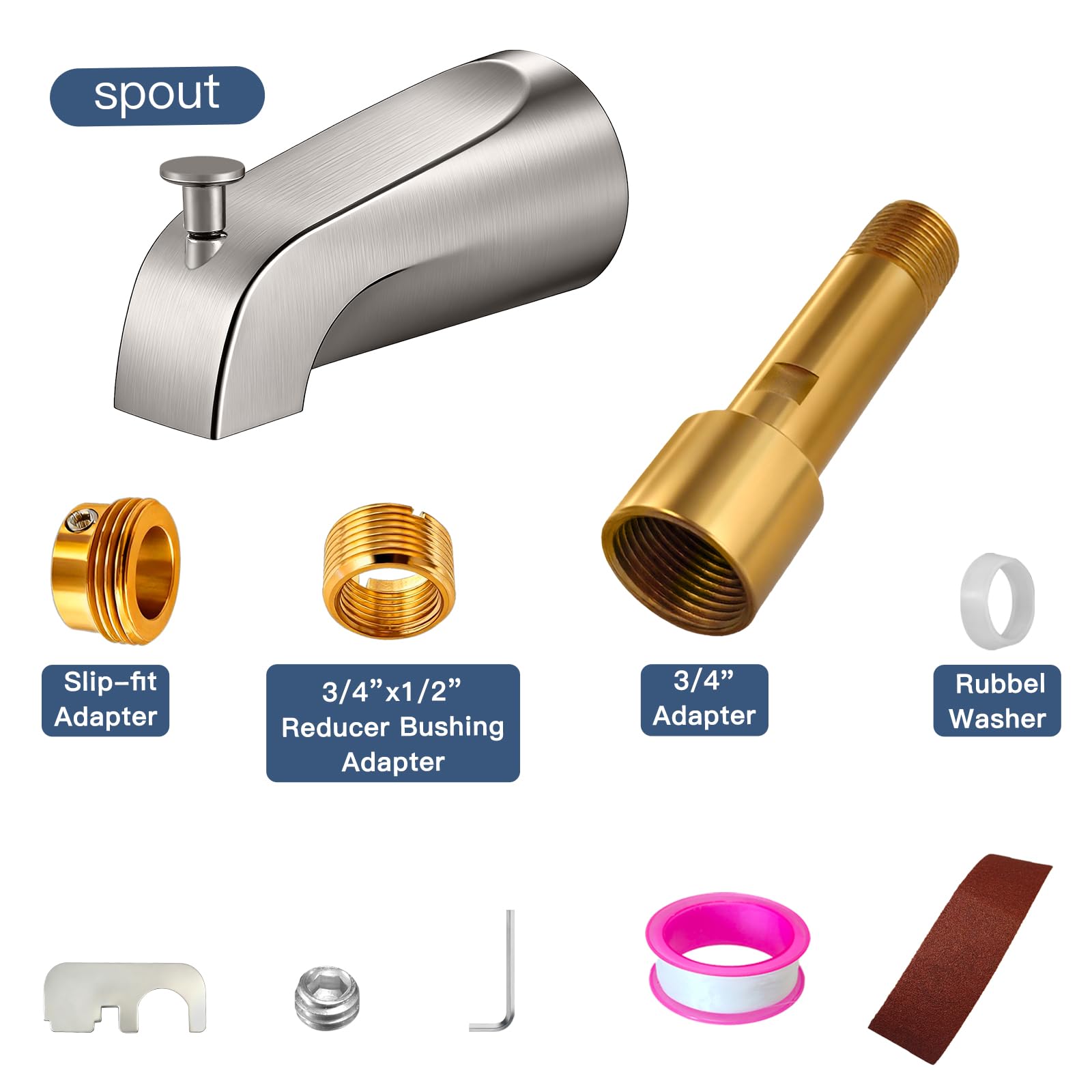ZXFENG slip-on 1/2-inch copper tub spout for secure universal fit
