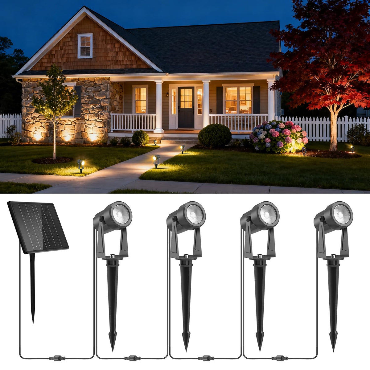 ZYAN solar panel spotlight showing efficient outdoor charging for lighting setup