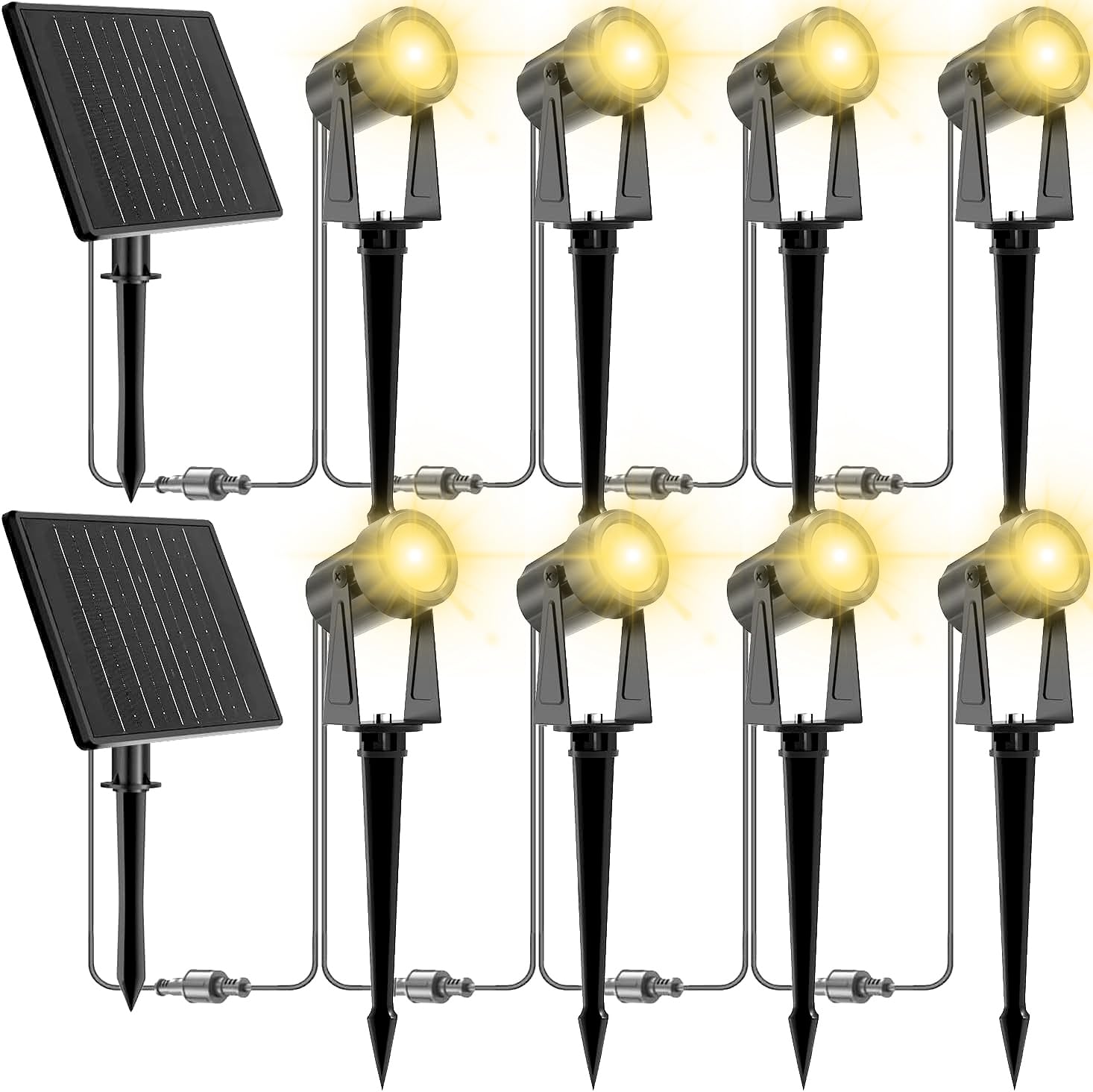 ZYAN solar landscape spotlights illuminate the front yard with welcoming warmth.