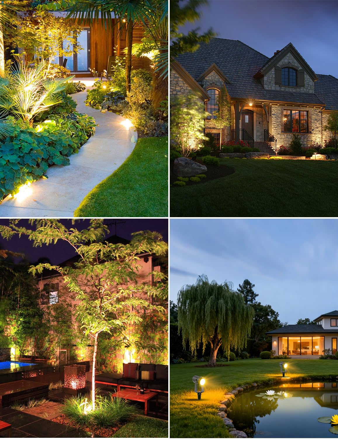 ZYAN solar landscape spotlights brighten side paths for safe nighttime walking.
