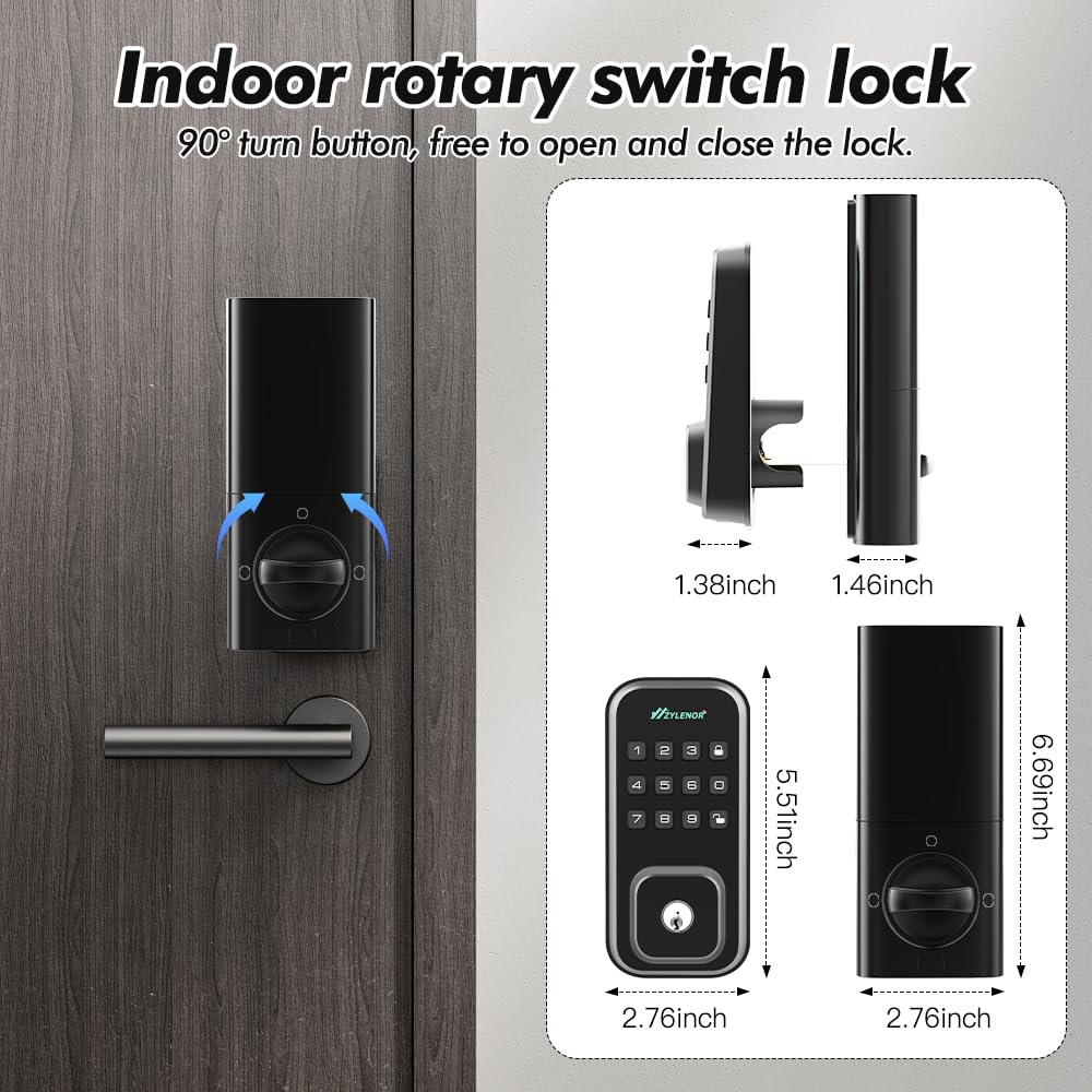 Auto-lock feature shown as door closes, adding automatic security.