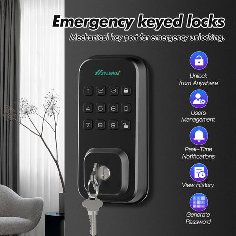 Zylenor smart lock with WiFi setup screen, enabling remote access.
