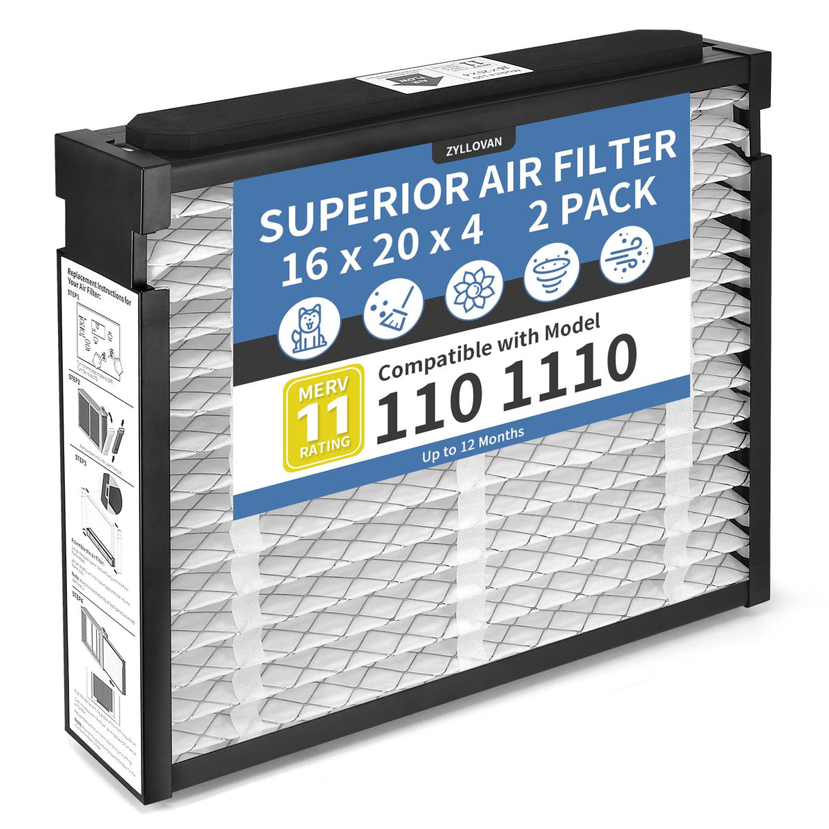 ZYLLOVAN 110 filter installed in Aprilaire 1110 front view for clean air
