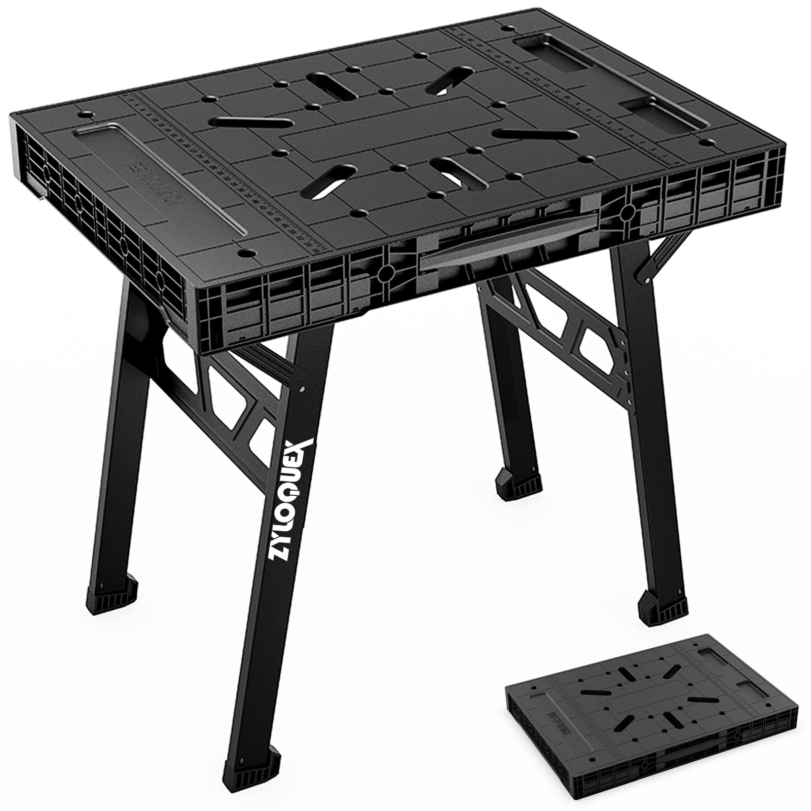 zyloquex foldable work bench folded for compact storage and easy transport