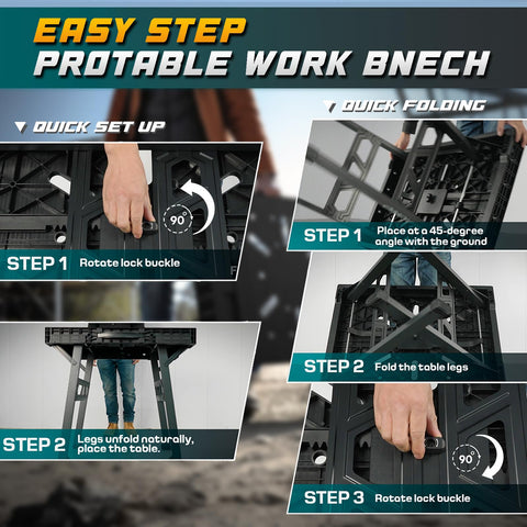 zyloquex foldable work bench handle for quick relocation around the shop