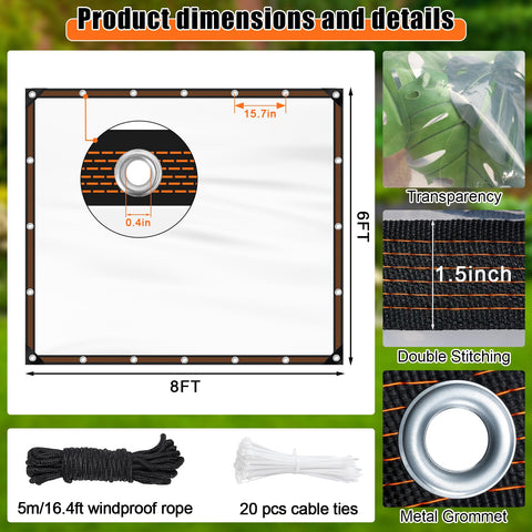 ZYP clear tarp side view, strengthened edges prevent tearing in windy conditions