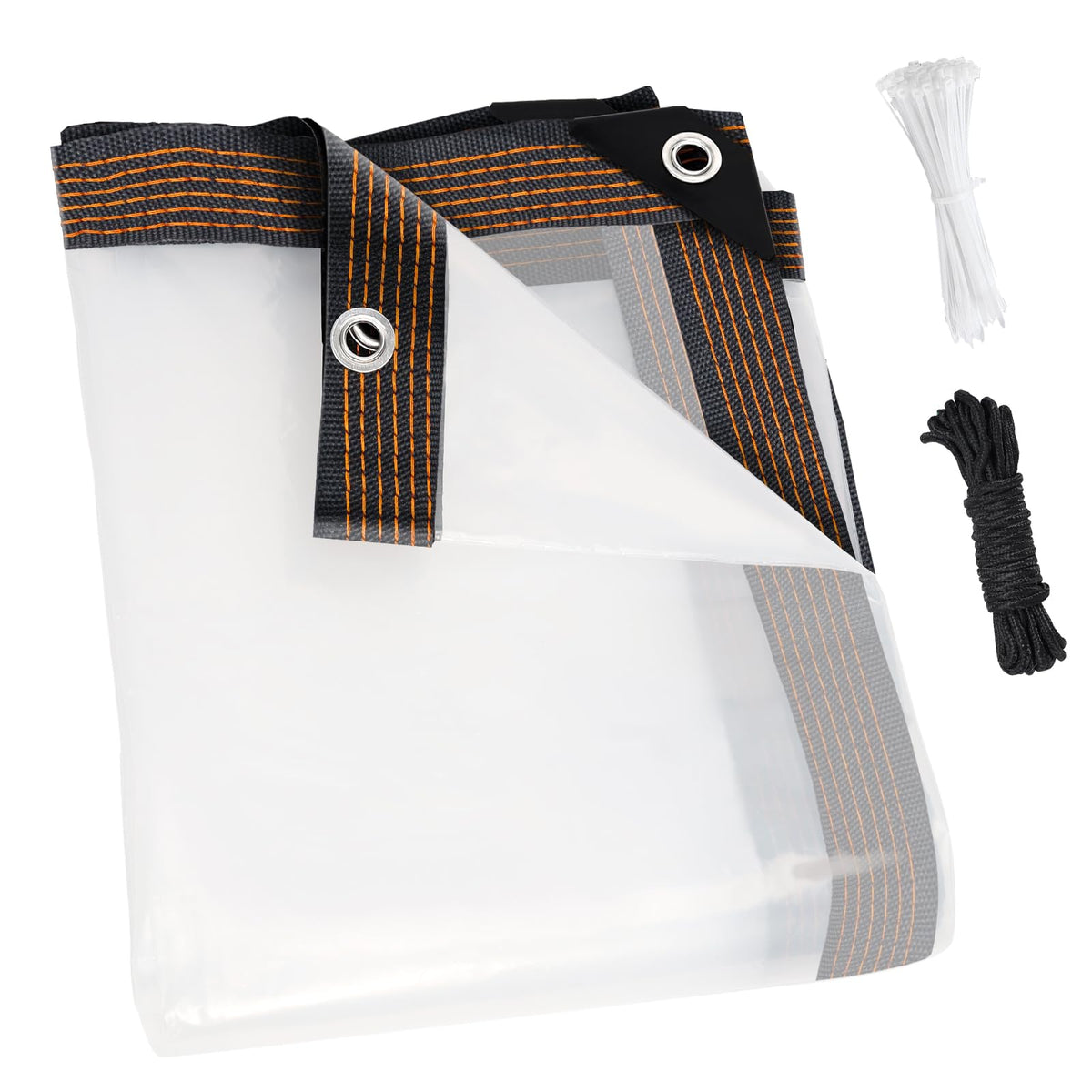 ZYP 8x10ft clear tarp covers outdoor objects with durable waterproof clarity.