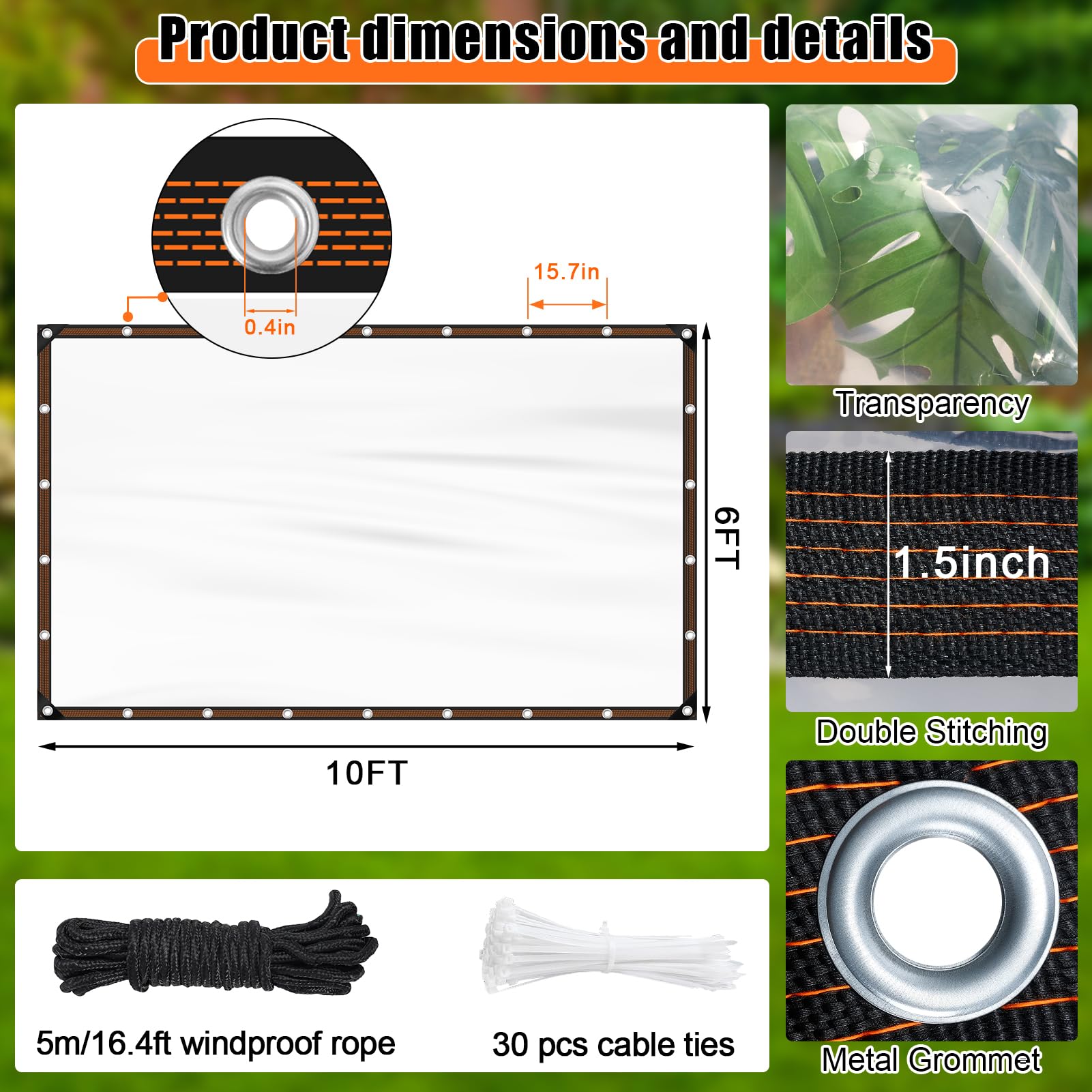 ZYP clear tarp with windproof rope simplifies securing porches or canopies