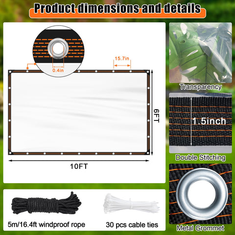 ZYP clear tarp with windproof rope simplifies securing porches or canopies