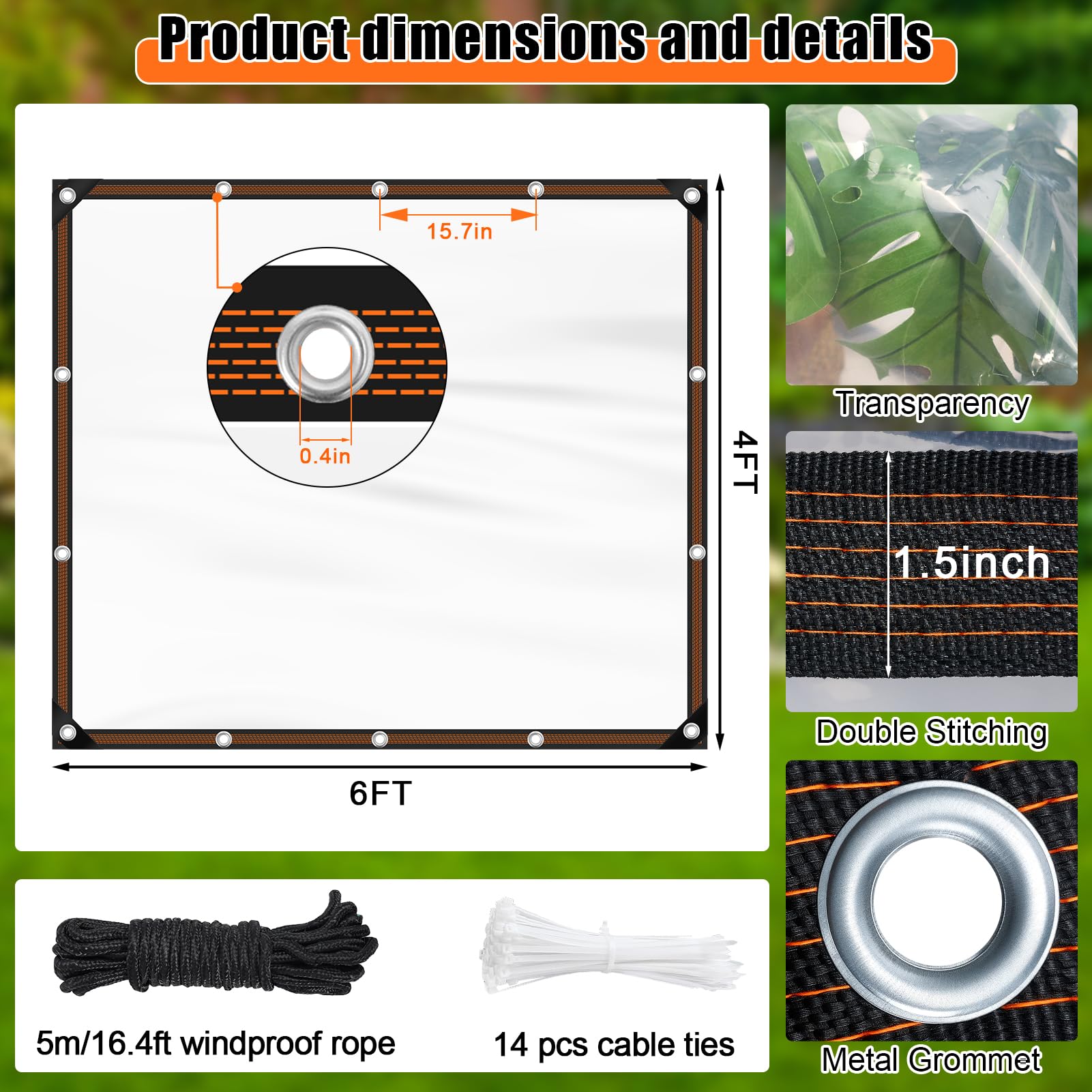 ZYP clear tarp with upgraded grommets provides sturdy anchoring for outdoor setups.
