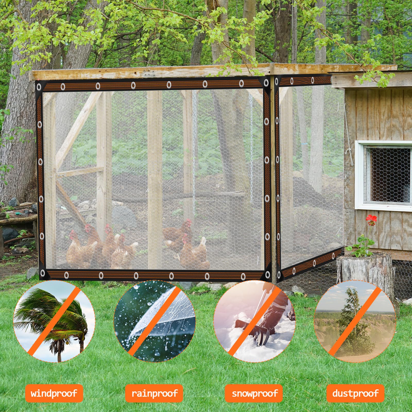 ZYP heavy-duty transparent tarp offers wind resistance and tear durability.
