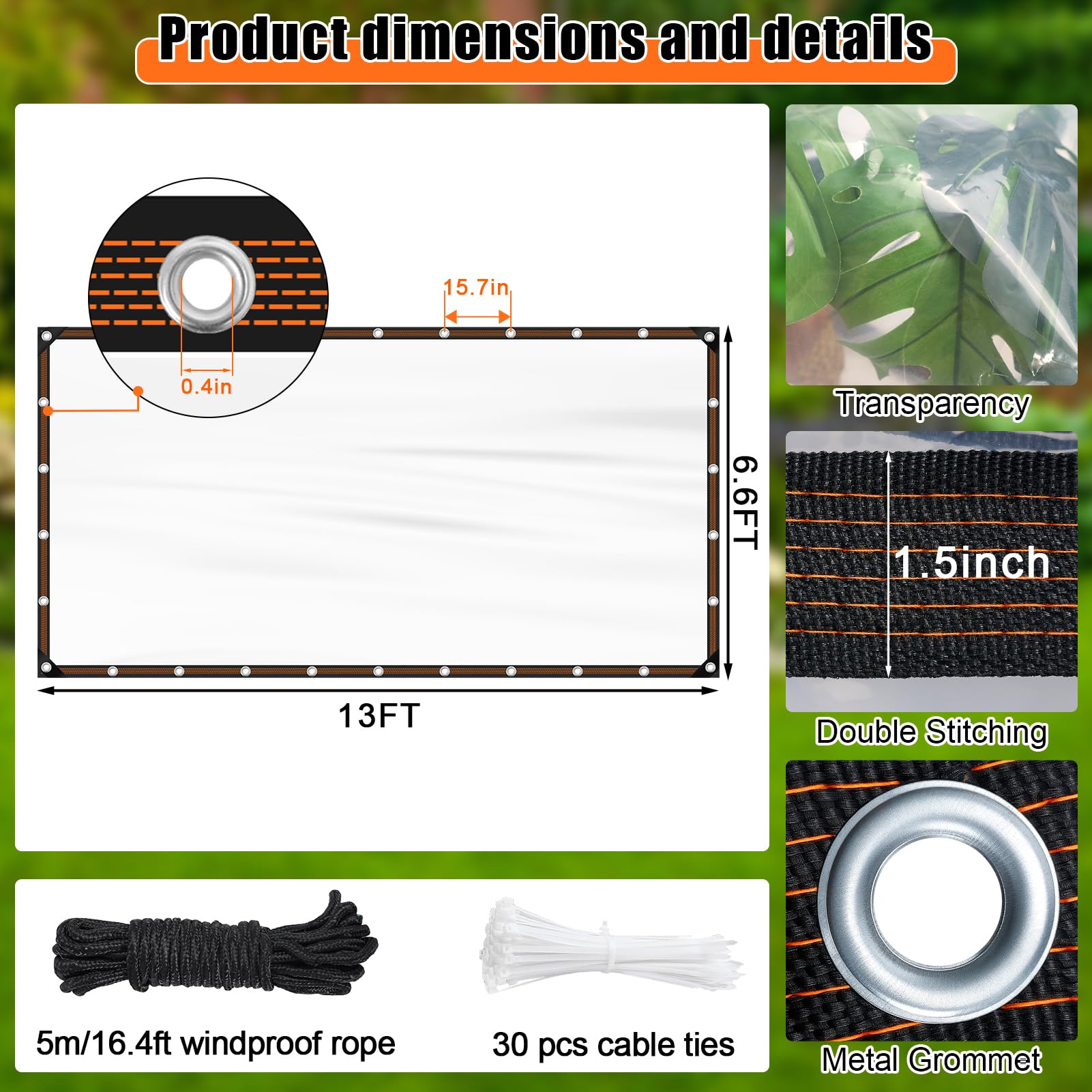 ZYP transparent tarp grommets closeup shows sturdy hardware for durable outdoor use.