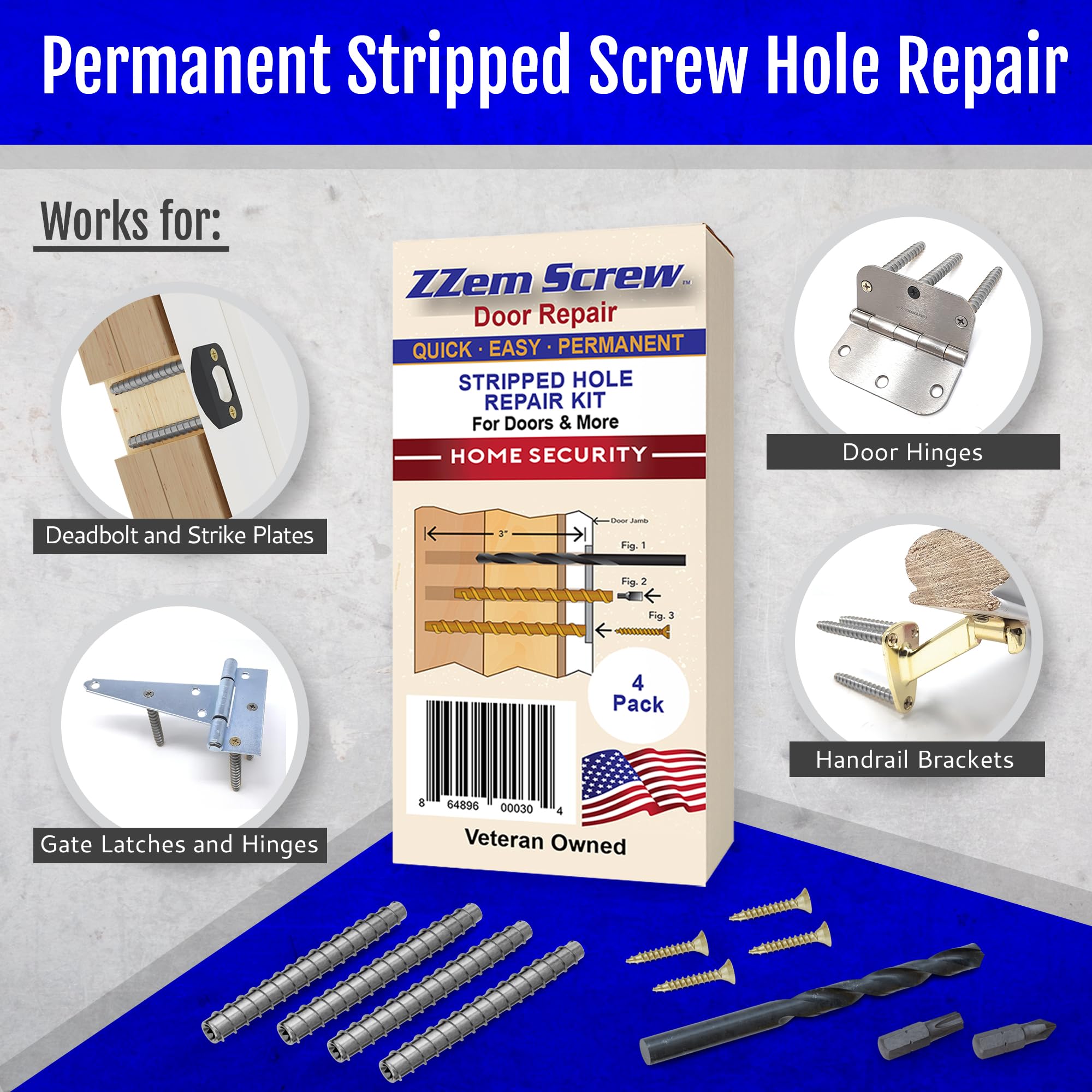 ZZEM SCREW hole repair close-up showing reinforced wood backing
