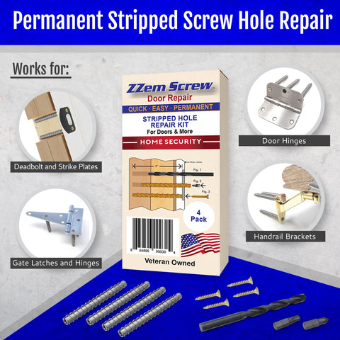 ZZEM SCREW hole repair close-up showing reinforced wood backing