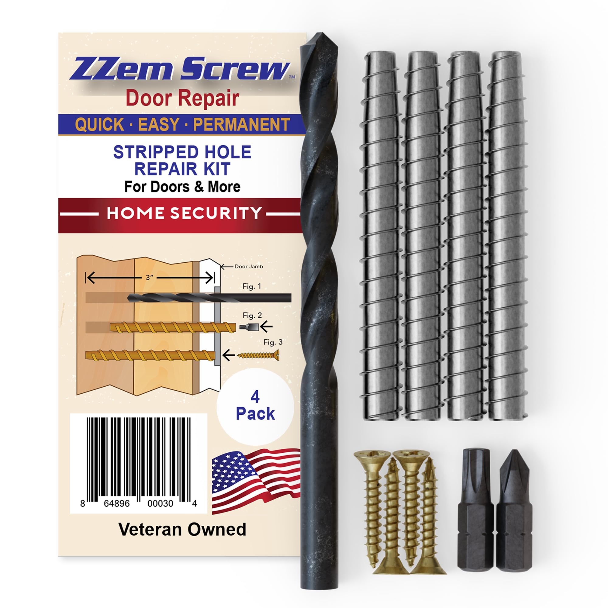ZZEM SCREW 4-pack repair kit contents for quick hinge hole restoration