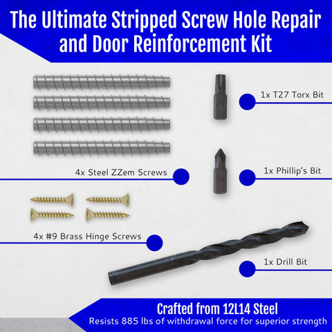 ZZEM SCREW wood-backed applications for hinges, latches, and brackets