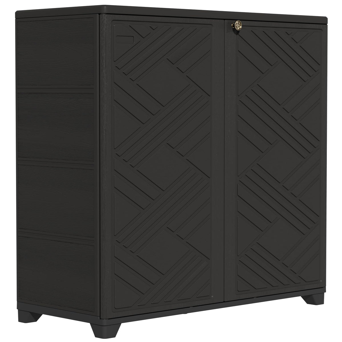 ZZM storage cabinet front view highlights weatherproof design for outdoor organization.