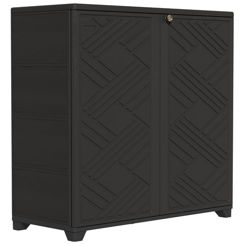 ZZM storage cabinet front view highlights weatherproof design for outdoor organization.