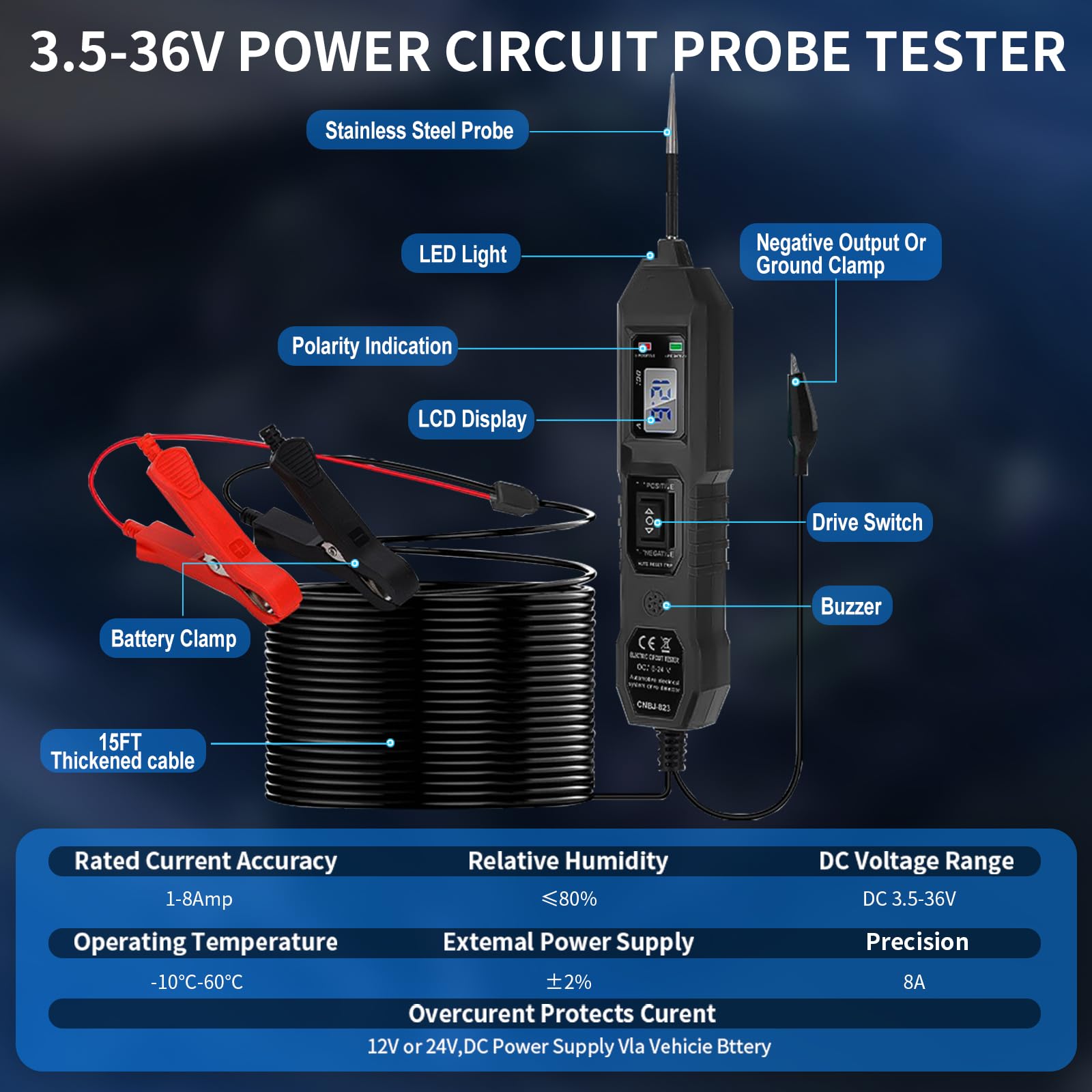 Zzxker Power Circuit Probe Tester side view showing compact body